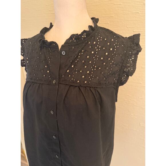 Ann Taylor Factory Black Eyelet Lace Button Down Sleeveless Blouse Size S - Picture 3 of 8